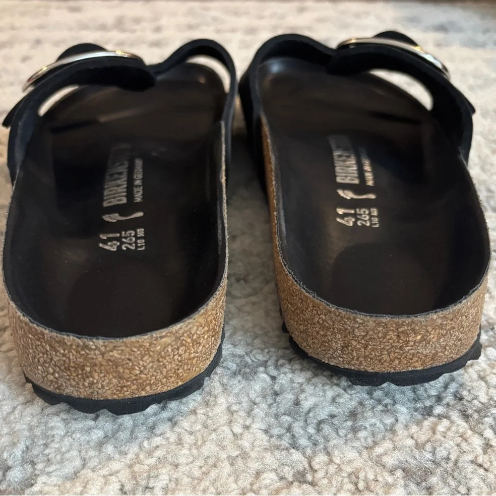 Birkenstock Madrid Black Slide Sandals with Large Silver Buckles - Picture 5 of 6